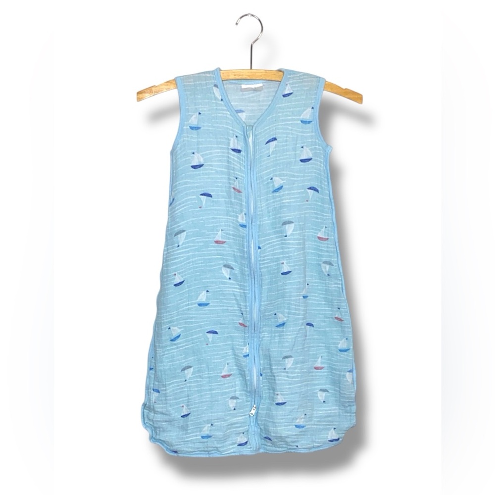 aden + anais Light Blue Muslin Sleep Sack with Sailboat Accents